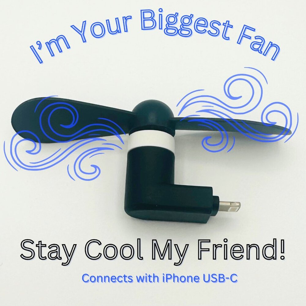 New/Unused Ultra-Slim iPhone Cooling Fan - USB-C Portable Mini Fan (Black/White)
